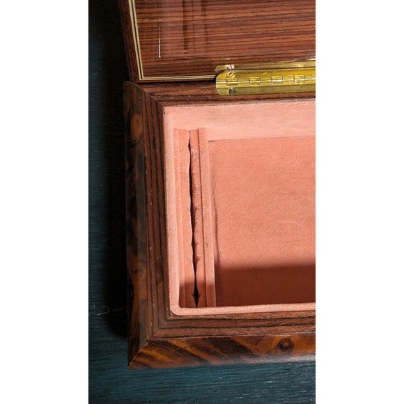 VTG Reuge Italian Floral Inlaid Elmwood Working Music Box Brass Feet - Picture 12 of 16